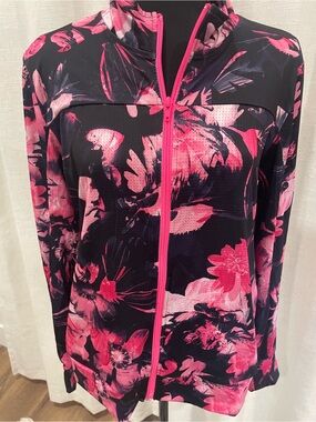 Floral Pink & Black Zip-Front Athletic Jacket